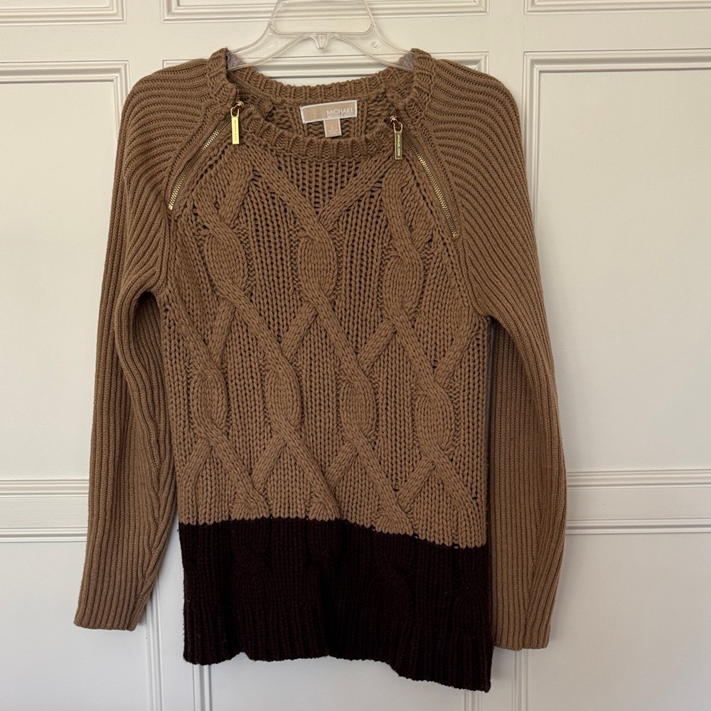 Michael Kors Women's Cable Knit Sweater - Brown/tan size L
